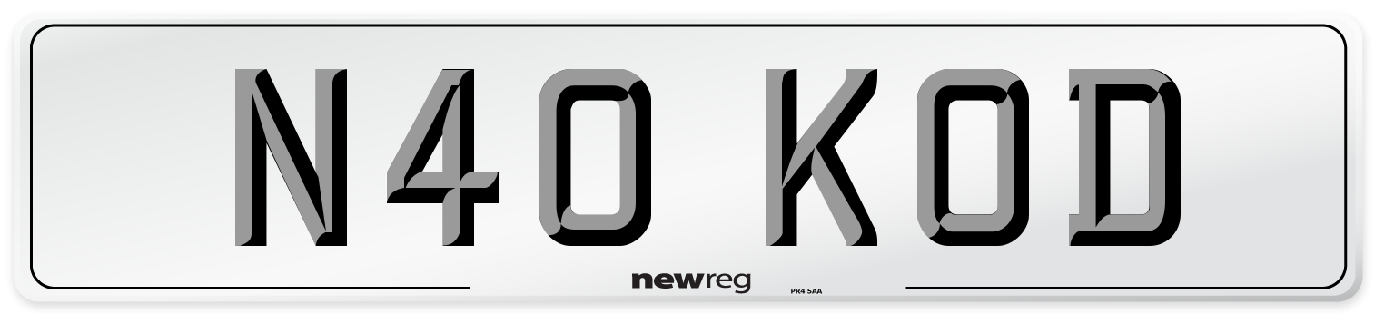 N40 KOD Number Plate from New Reg